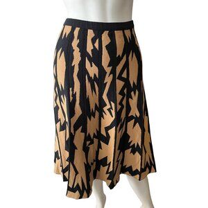 Cividini knit tan black geometric cotton stretch a line pull on skirt size Med